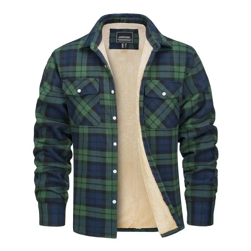 Men'S Plaid Flannel Shirt Jacket, Casual Lapel Collar, Long Sleeve, Button Closure, Medium Stretch Fabric, Regular Fit, with Fleece Lining, Sherpa Lined, Multi-Pocket, for Hiking, Camping, Outdoor Activities, Winter Coats for Adults Over 15 Years Old, Thi Men'S Plaid Flannel Shirt Jacket, Casual Lapel Collar, Long Sleeve, Button Closure, Medium Stretch Fabric, Regular Fit, with Fleece Lining, Sherpa Lined, Multi-Pocket, for Hiking, Camping, Outdoor Activities, Winter Coats for Adults Over 15 Years Old, Thi