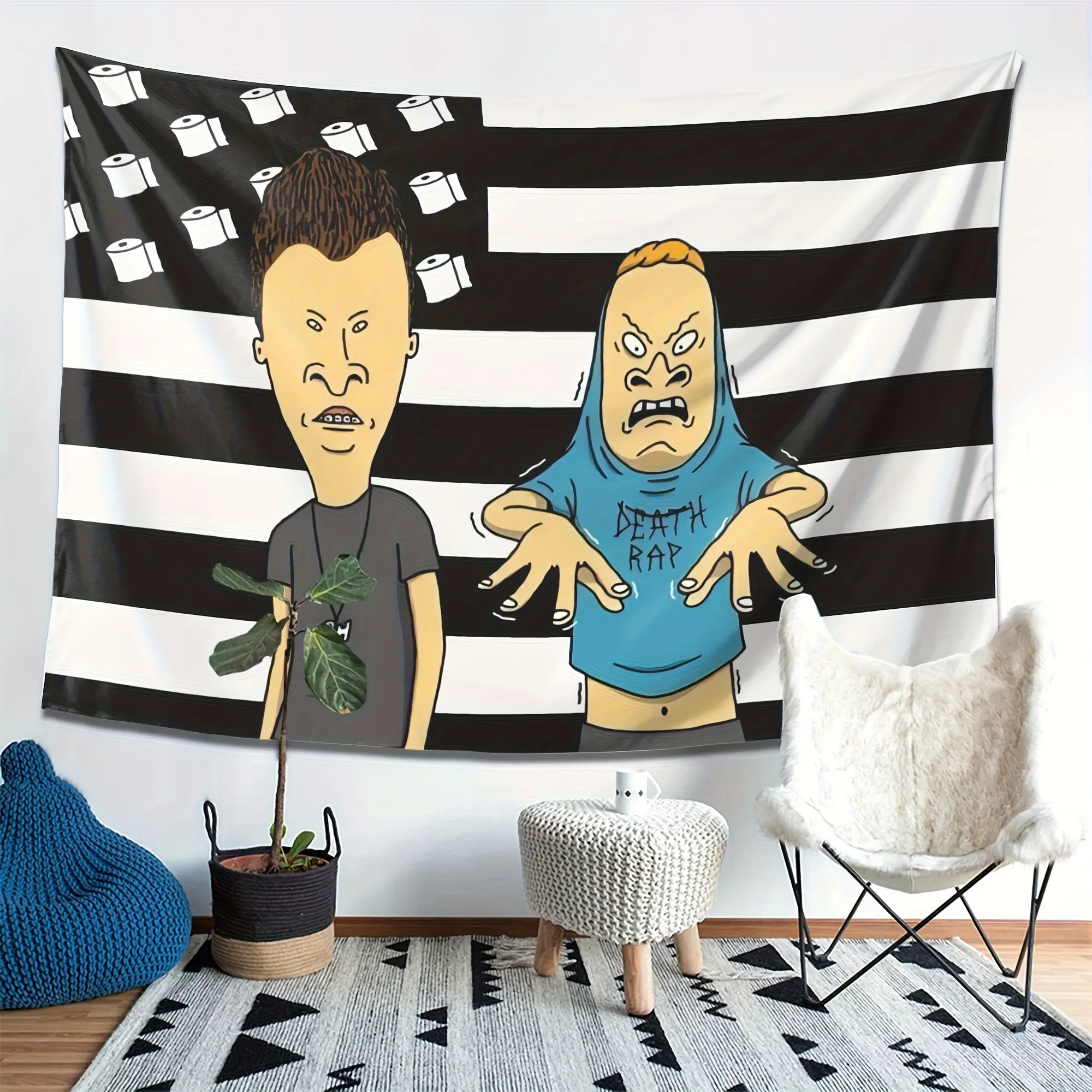 Polyester Rectangular Black and White Striped Classic American Flag Patterned Tapestry Wall Hanging - High-Quality Modern Retro Home Decoration, Soft Texture, Machine Washable, Easy to Clean, Room Accessory, Party Backdrop, Ideal Mother's Day Gift