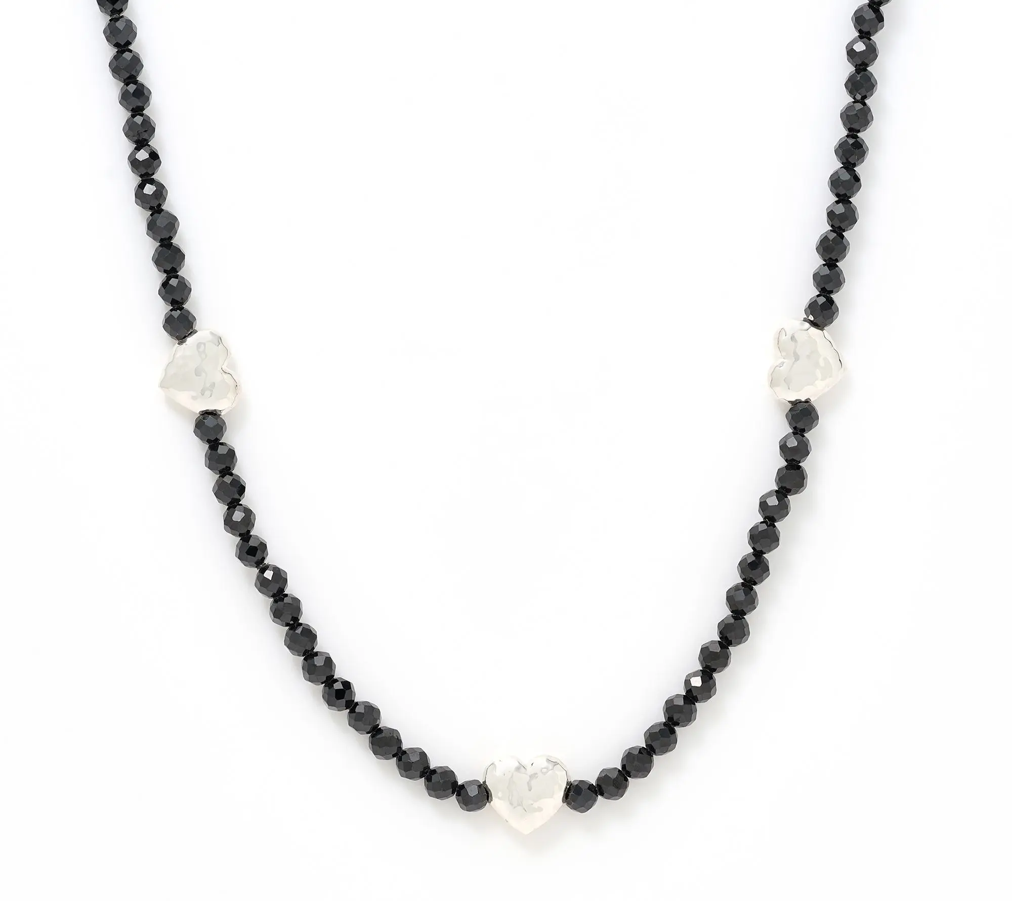 JAI Sterling Silver Black Spinel Symbols of Love Heart Necklace