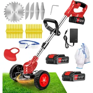 Cordless Weed Wacker, Electric Grass Trimmer 21V 2.0Ah   Weed Trimmer, 3 in 1 Stringless Lightweight Brush /Edger/Mower with 4 Types  & Wheels for Garden and Yard Lawn