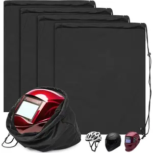 4 Pcs Helmet Bag Welding Motorcycle Hood Bag with Drawstring Locking, Microfiber Large Lightweight for Football Hockey Ski Riding Racing Snowmobile Bicycle Bike Helmet Storage Black