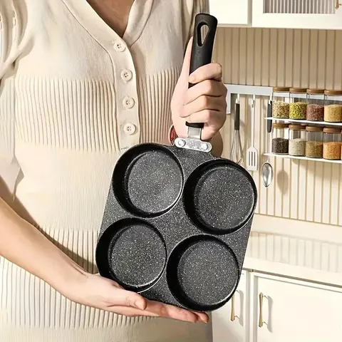Non-stick Egg Frying Pan, 1 Count Multi-grid Egg Burger Pan with Handle, Multifunctional Frying Pan for Gas & Electric Stove, Nonstick Griddle Cookware, Mr Omelet Pan, Omelette Pan, Kitchen Pans, Nonstick Cooking Tools