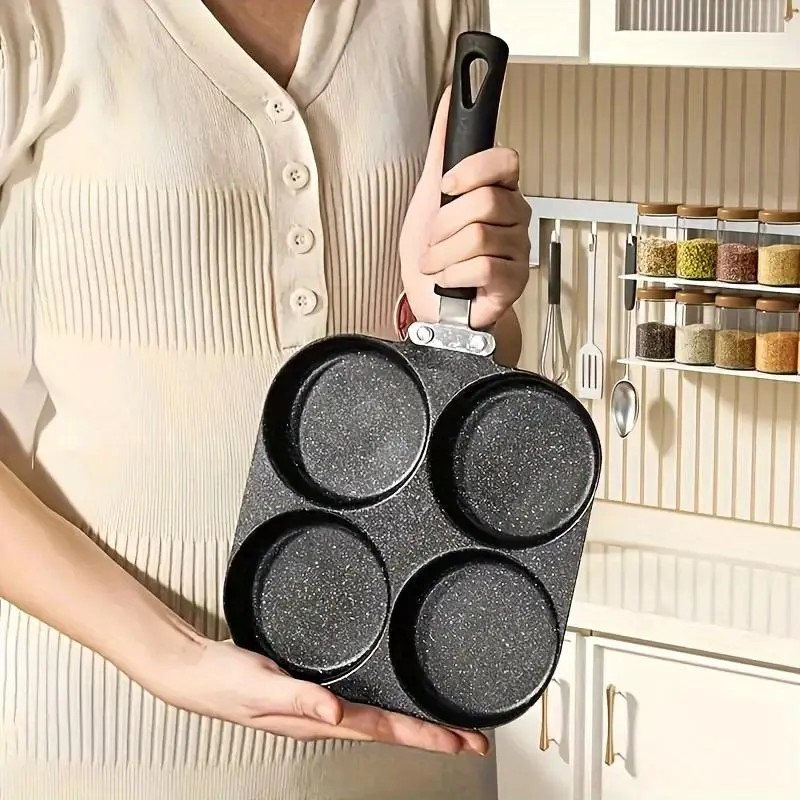 Non-stick Egg Frying Pan, 1 Count Multi-grid Egg Burger Pan with Handle, Multifunctional Frying Pan for Gas & Electric Stove, Nonstick Griddle Cookware, Mr Omelet Pan, Omelette Pan, Kitchen Pans, Nonstick Cooking Tools