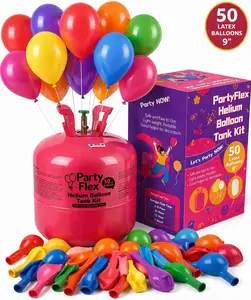 PARTY FLEXHelium Tank for Balloons – 13L Disposable Helium Balloon Tank Kit Fills Up to 50 Balloons – Includes 50 Balloons – Portable Helium Tank for Birthday, Wedding & Party Decorations