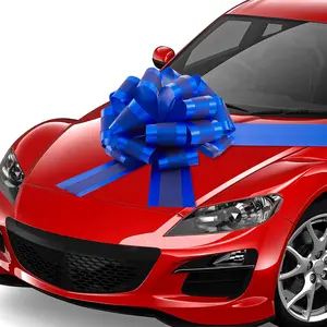 Big Car Bow for Car 20 Inch Giant Car Bow Large Gift Wrapping Pull Bow with 20 ft Ribbon for Gift New Houses Christmas Decor(20 Inch,Blue and Silver)