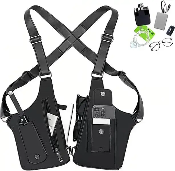 Premium Leather Black Crossbody Bag - Anti-theft Hidden Storage for Cell Phones, Outdoor Gear - Unisex Sports & Outdoor Waistpack Alternative for Cycling, Hiking, Fashionable Purses Crossbody Bag, Crossbody Bag Black Crossbodybag