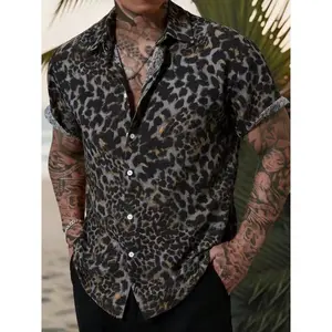 Leopard Print Shirts Cheetah Short Sleeve Button Down Collared Blouse Top