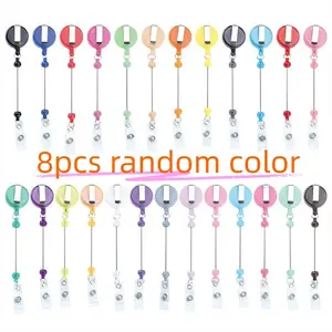 8pcs Colorful Plastic Bead DIY Keychain Set, Badge Holder, Stretchable 70cm, Work Label Hanging Decor, Christmas Party Gift