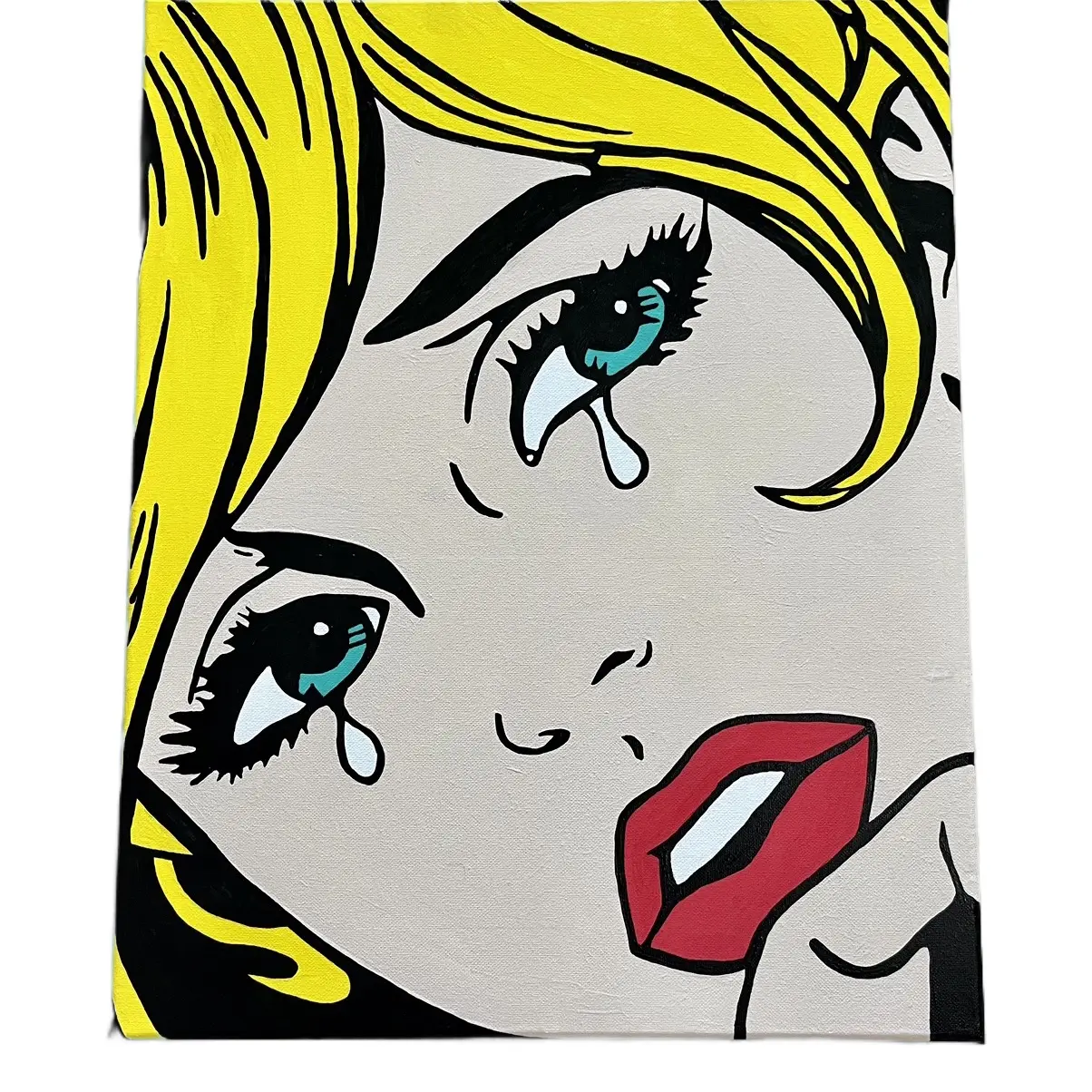POP ART GIRL CRYING 16”X20” hand painted acrylic canvas with gloss finish
