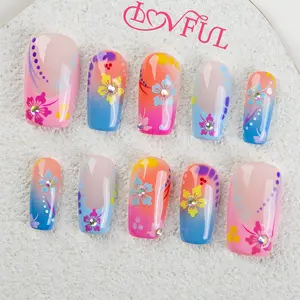 Lovful Square Regular Length 1" Inimitable Handmade Acrylic Press-On Nails for Art Designs | 10PCS Reusable,Salon Quality,Link1 H12-H280 Outdoorfun