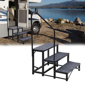 Garvee RV Steps with Single Handrail, 3-Step RV Stairs Hot Tub Steps with Non-Slip Mats, 660 LBS Weight Capacity, Portable Step Ladder for Travel Trailer, Camper, Porch, Outdoor Pool, Pets