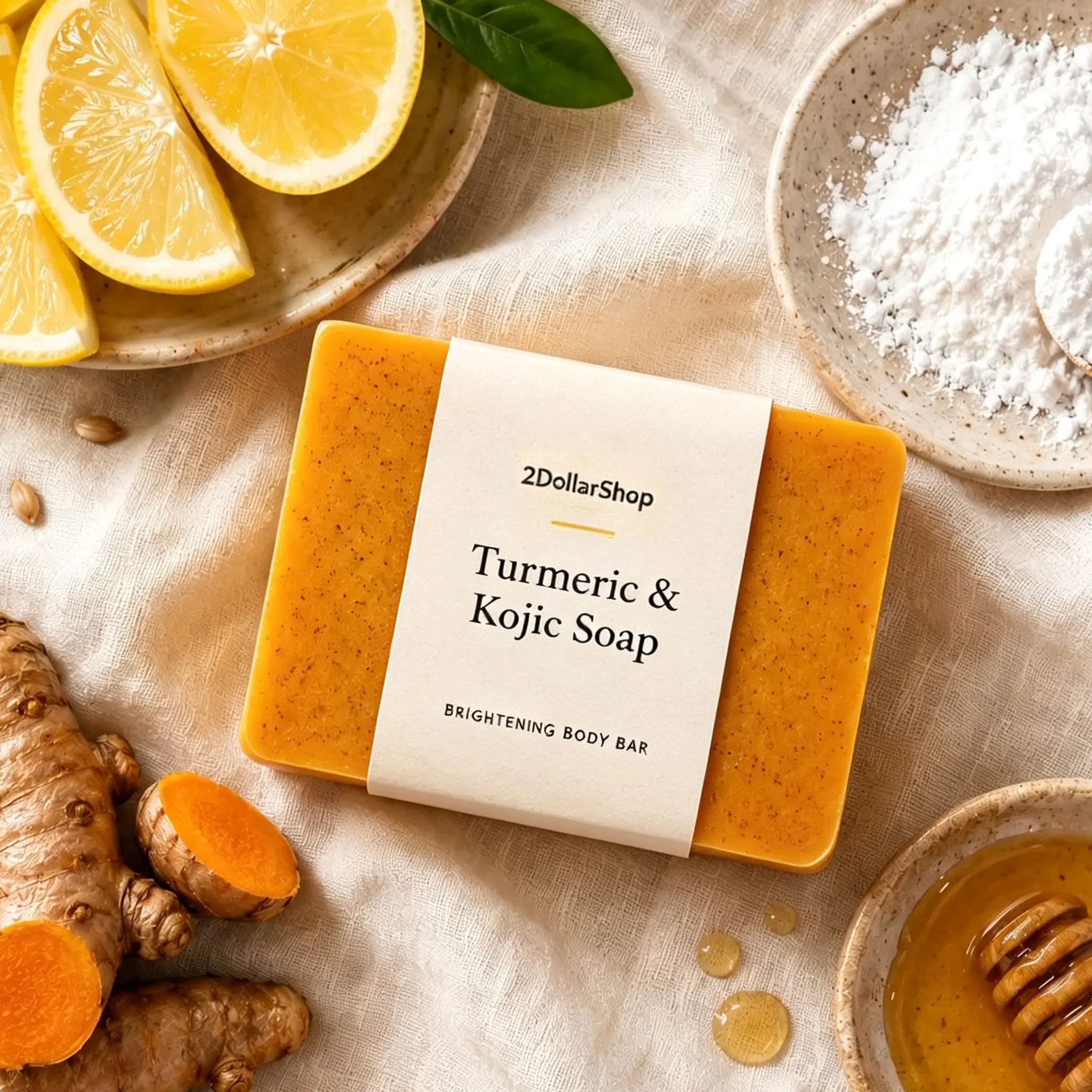 Lemon Turmeric Kojic Acid Soap Bar - Hydrating Brightening Turmeric Blend Face & Body Cleanser for Radiant Skin, Beauty & Personal Care Bath Soap, Botanical Extracts, Scented, Cleansing Soap, Glowing Skin Soap