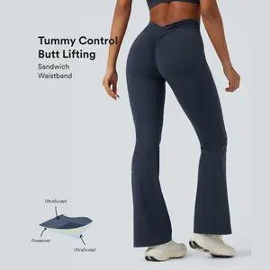 Halara UltraSculpt High Waisted Tummy Control Butt Lifting Scrunch Shaping Yoga Bootcut Leggings with Pockets
