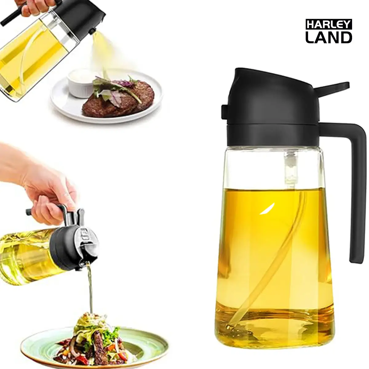 HarleyLand 16oz Oil Dispenser Bottle for Kitchen 2 in 1 Bottle,470ml Glass Oil Spray Bottle with Pourer, Olive Oil SprayerDispenser Multicolor Utensil