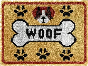Woof Dog Bone Latch Hook Rug Kits for Adults Beginners, Pre-printed Carpet Making Starter Kit, Easy to Use DIY Wall Hanging Set 20x15 Inch
