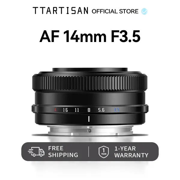 TTARTISAN Prime AF 14mm F3.5 Ultra Wide Angle Aluminium APS-C Camera Lens, 3.5f/ Aperture, Not Water Resistant, Compatible with Sony E-Fujifilm X Mounts, Auto Focus