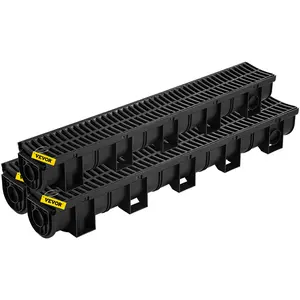 HDPE Plastic Trench Drain Interlock Kit, 3-Pack Size 5.8x5.2x39.4-Inch Anti-Floating Channel Drain with 3x39-Inch Grates & 3 End Caps, Easy Install for Garden, Driveway