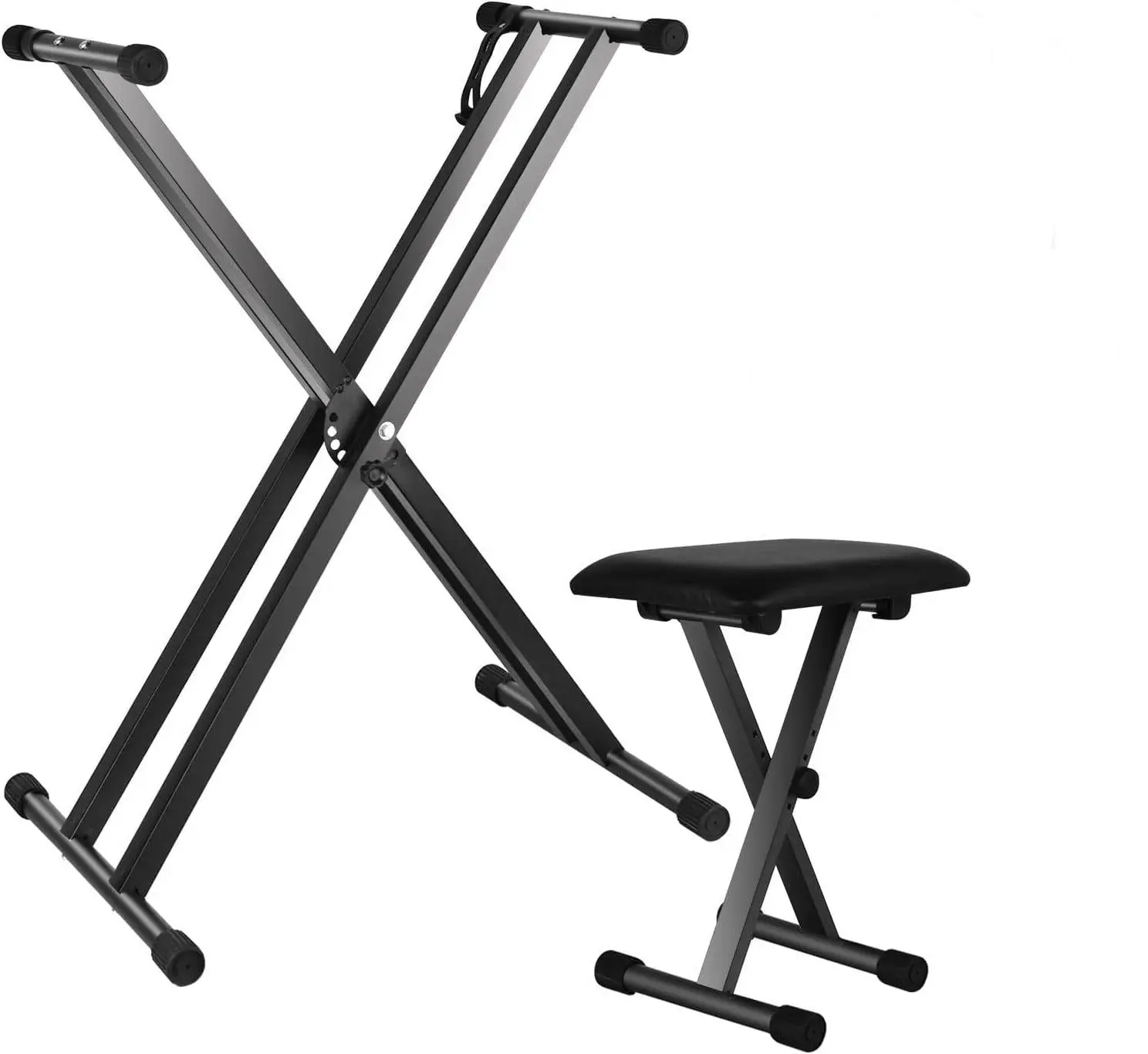 Iron Backless Armless Adjustable Height Piano Bench Stool - Foldable, Soft Padding, 18-20 in Range, Black Frame, Dual-Tube X-Shape, Quick-Lock Double-Braced, Keyboard Stand Compatible, Performance-Ready for Home & Church Use, Display