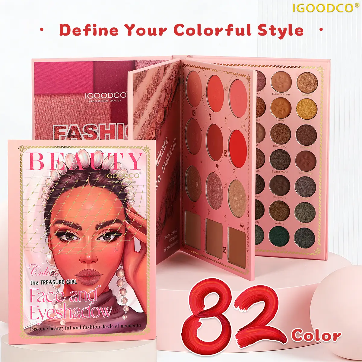 Igoodco 82-Color Compact Eyeshadow Palette Kit - 3-Layer Matte & Shiny Pigment, Glitter Eyeshadows, Gold Shimmer Cosmetic for Stage Use, Eye Makeup Product, Compact Set, Glitter Pigments, Gold Glitter Glow