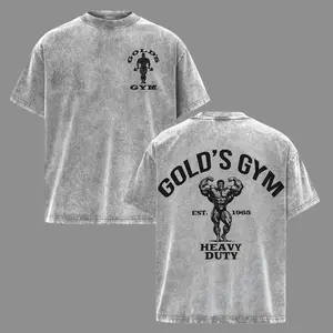 Men's Heavy Duty Gold's Gym Oversize Washed Crewneck T Shirt - Premium Mens Clothing, Workout Tops, Gym Apparel, Ideal Training Top, Casual Streetwear Shirt