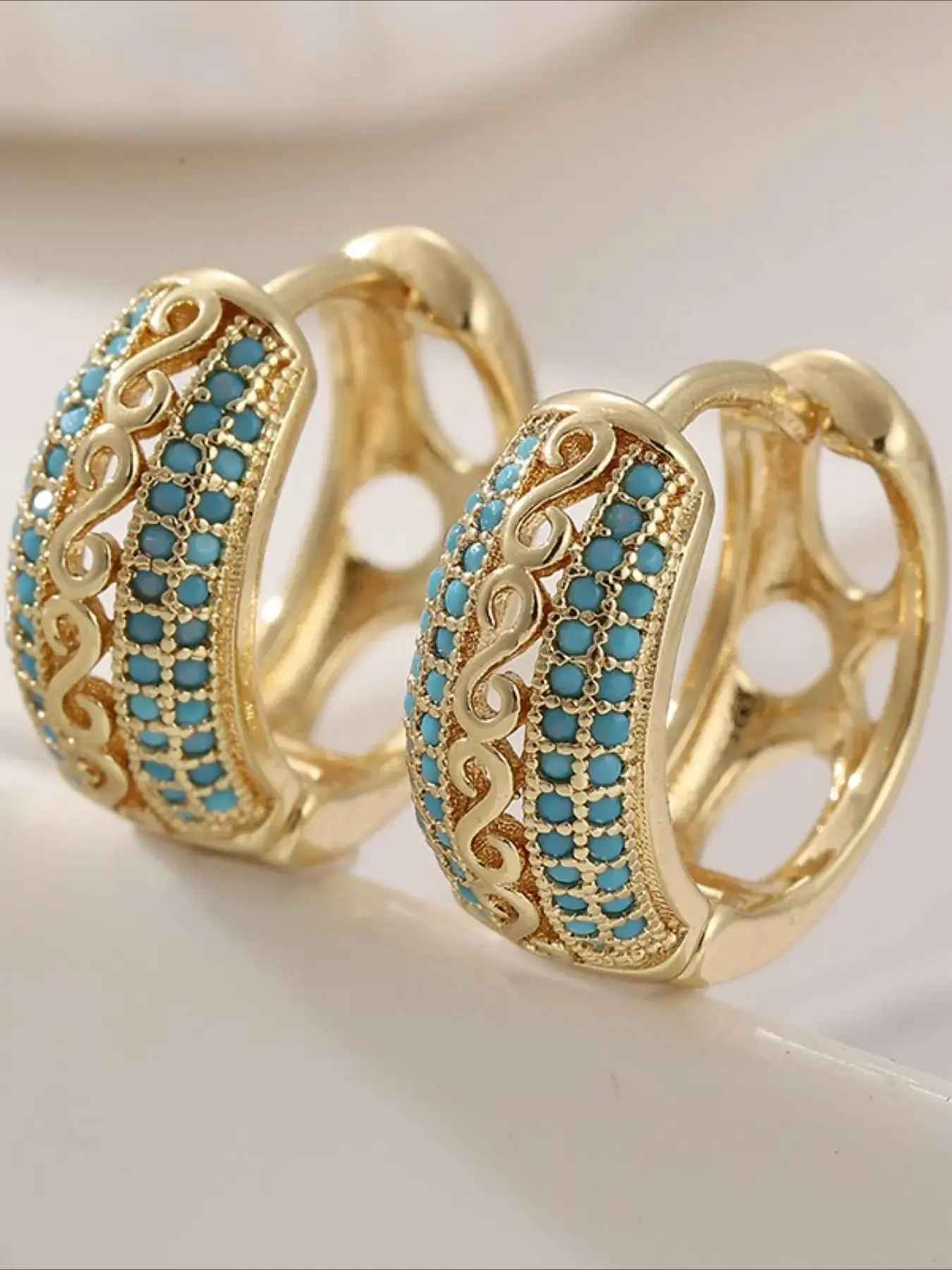 Female Synthetic Turquoise Beads Hoop Earrings for Women's Festive Birthday, Party, Vacation, Shopping, and Casual Attire Accessories High Quality Fashion, timeless musthave versatile modern