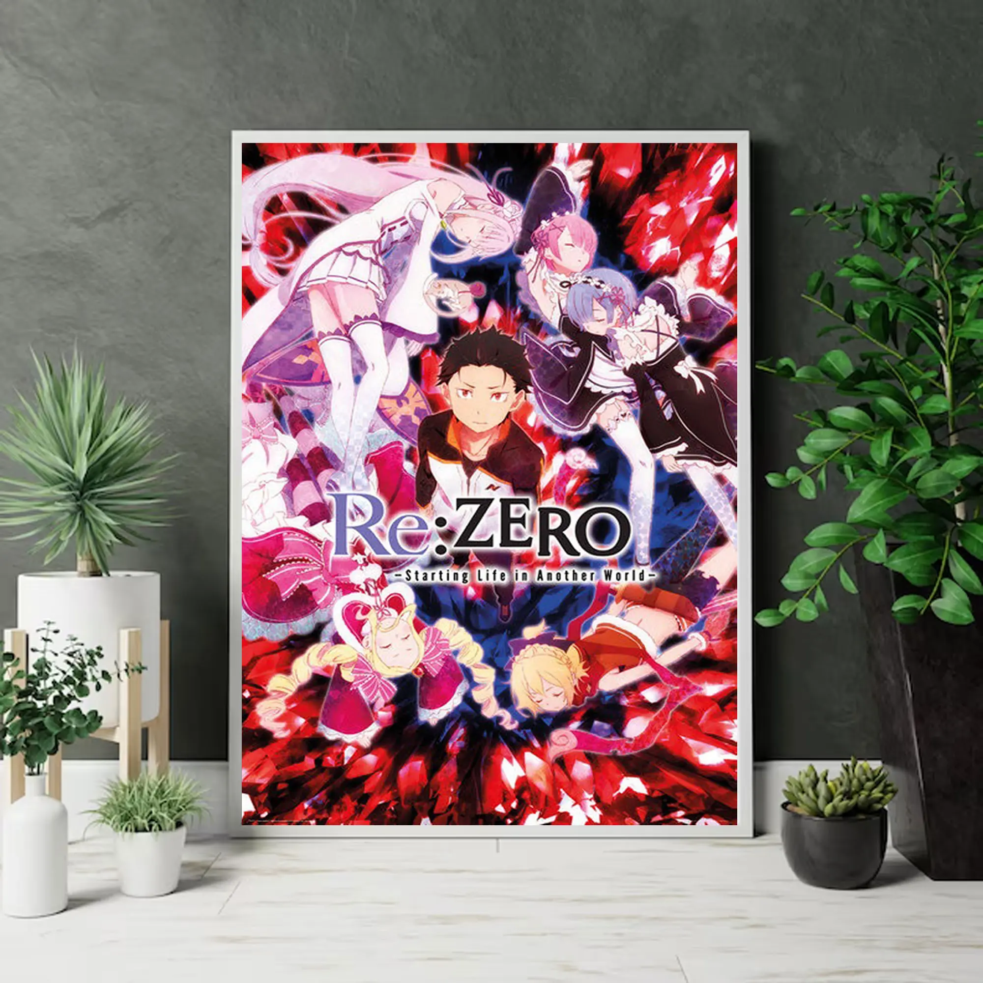Re:Zero Characters Anime Poster Print, Subaru Emilia Rem Ram Wall Art, Japanese Manga Decor, Anime Gift for Fans