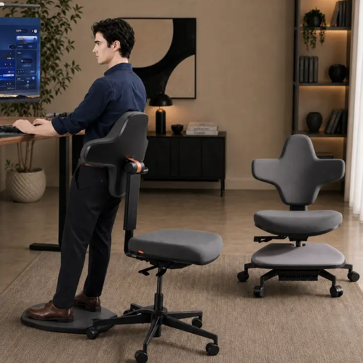 Newtral Standing-Mate Ergonomic Standing Desk Office Chair with integrated anti-fatigue mat– Flip-Over Backrest, Height Adjustable, Lean-to-Stand Support with Wheels for Sit, Stand & Desk Work