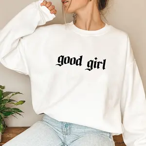 Good Girl Romance Club Graphic Printed Sweatshirts, Book Lover Unhinged Sweatshirts,  Women's Sweatshirt Casual Print Long Sleeve Round Neck Pullover for Daily Wear, Ladies Clothing Fall & Winter Fashion Unisex Sweatshirts