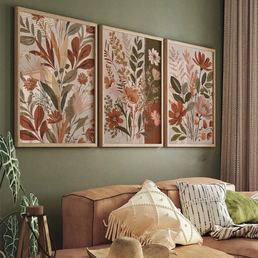 3pcs/set Frameless Vintage Canvas Painting Flower Art Poster Plant Green Leaves Wall Art Printing Living Room Bedroom Print Picture Decor Aesthetic Wall Decor Decorative Artwork Home Wall Art Unframed Art Print Vintage Prints