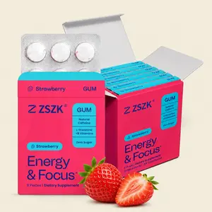 ZSZK Strawberry Melon Energy & Focus Healthcare Gum (54 Pieces) - Sugar-Free, Natural Caffeine, L-Theanine, Vitamin B12 & B6, No Jitters, No Crash