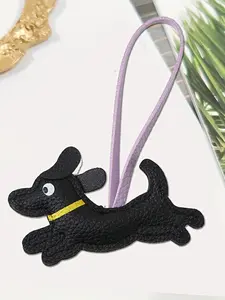 Pug Dog Bag Charm PU Leather, Cute Cartoon Keychain with Long Strap, Stylish Pet Gift, Easy Attachment to Bags, Belts, Keychains