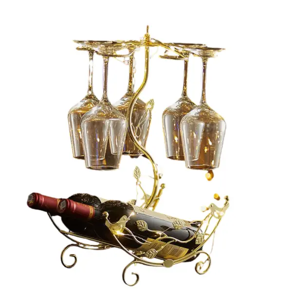 Luxurious Countertop Wine Rack with Glass Holder - Home Adjustable Organizer Displays, Bottle Holder Displays, Holds 2 Wine Bottles, 6 Glasses, and Features Elegant Hooks, Adjustable Organizer Racks & Displays