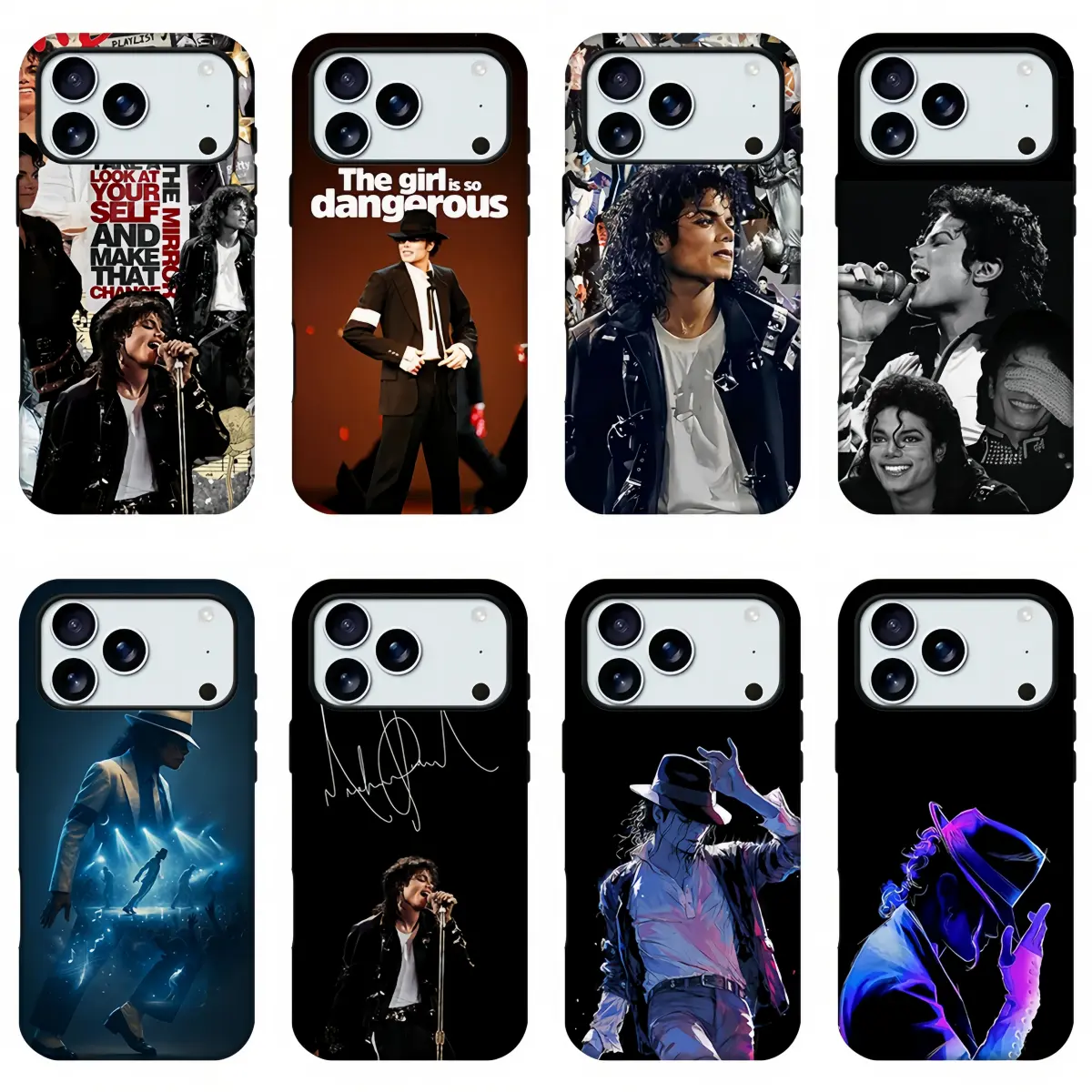Michael Jackson Print Cellphone Case - King of Pop Neon Stage Portrait Shell, Shockproof Durable Black Handheld Cover, Retro Music Legend Wireless Device Accessory for iPhone 11-17 Pro Max & Samsung S24-S26, Music Fan Gift