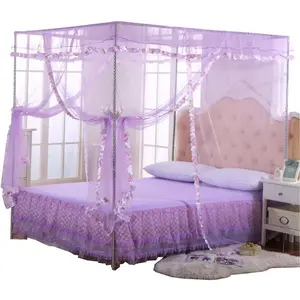 Bed Curtains Queen - 4 Corner for Beds, Bed for Girls Adults, Bedroom (Full Size, Purple)