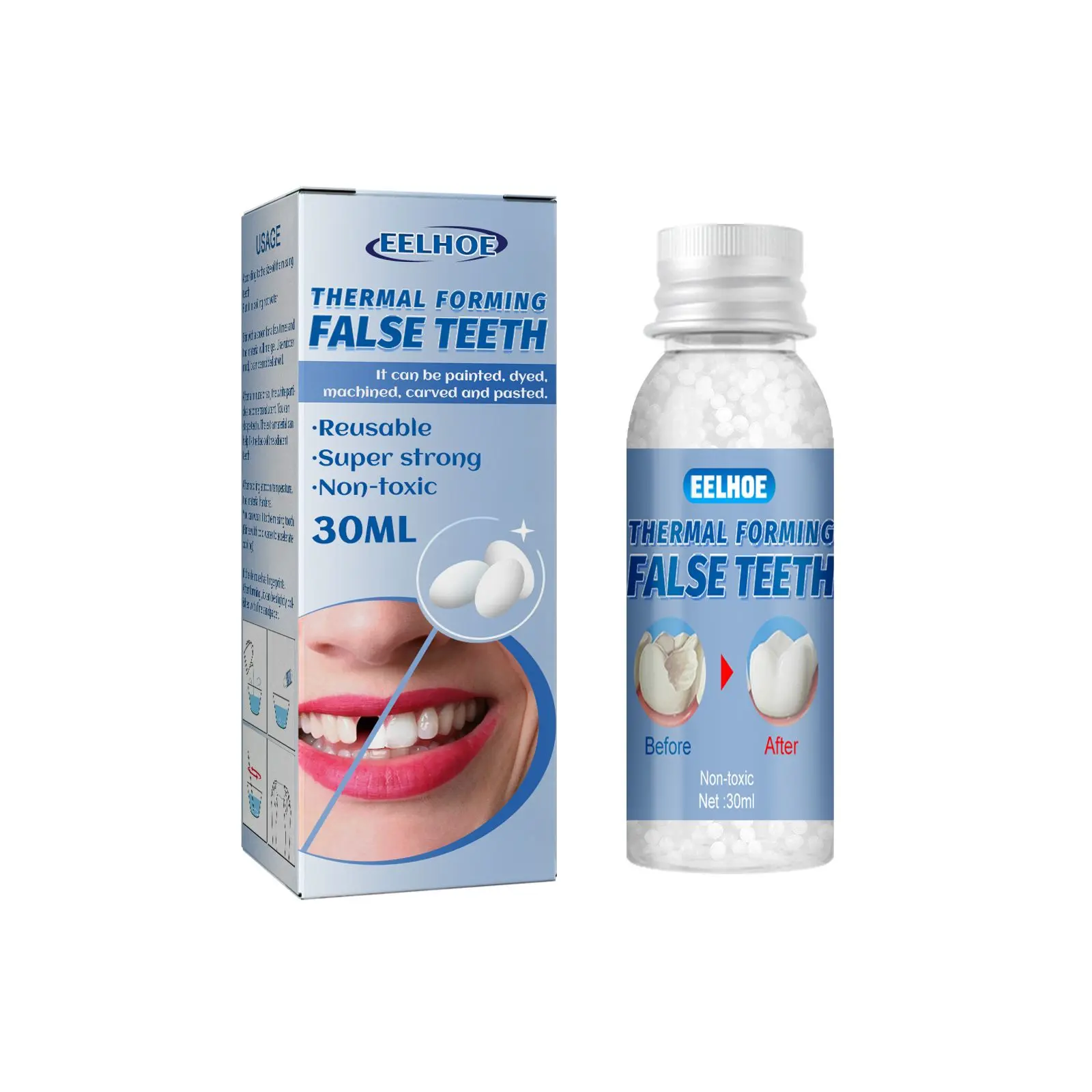 Temporary Dental Repair Kit for Fake Tooth Replacement & Fillings, 30ml Super Strong Dental Gel for Self Molding Dentures, Reusable, Moldable False Teeth, Dentures Temporary Fillings, Liquid, Reusability, Cavity Filling, Adults