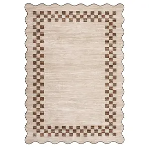 10 x 13 ft Polyester Light Taupe Rectangular Indoor Area Rug, Geometric Bordered, Modern, Machine Washable, for Indoor Use