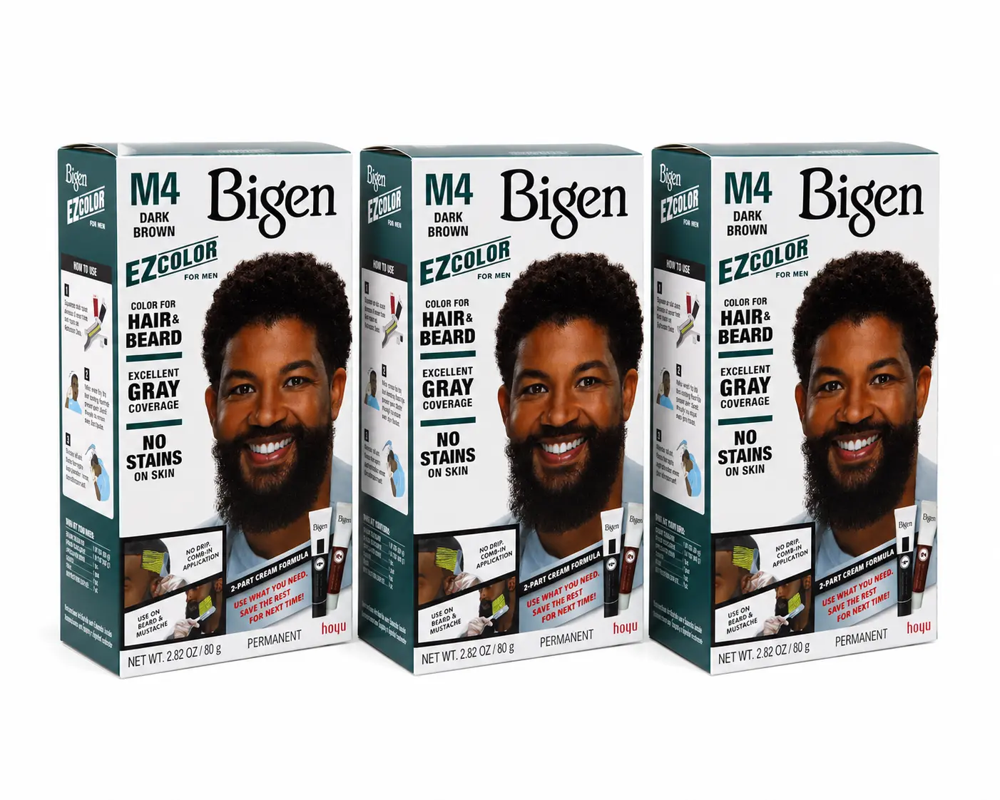 Bigen Ez Color Permanent Hair Color Kit for Men - M4 Dark Brown (Pack of 3)