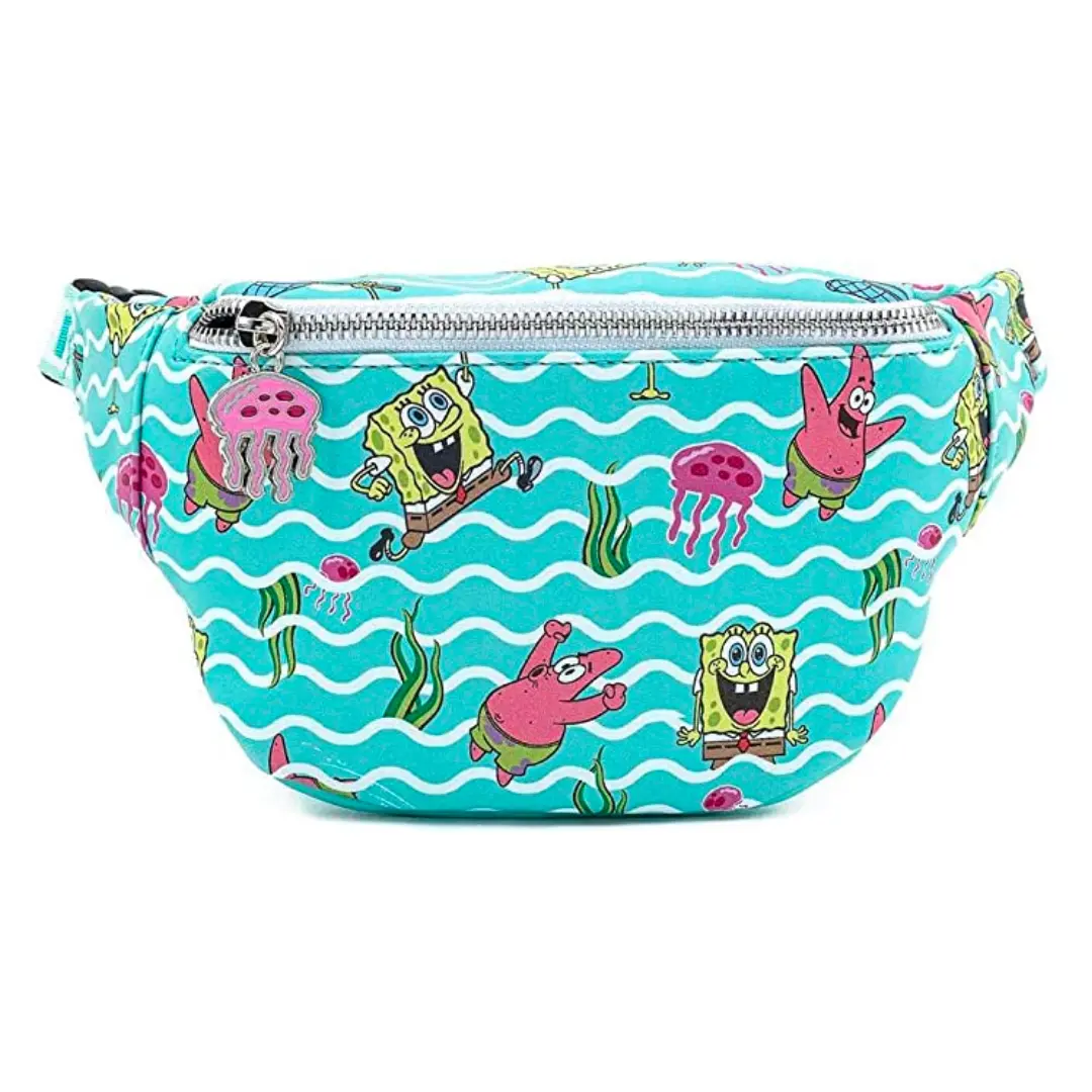 Loungefly SpongeBob Jellyfishing Printed Faux Leather Belt Bag with Debossed Details and Enamel Zipper-Pull, Belt Bags, Waist Packs, Cartoon Men's Fanny Packs & Belt Bags