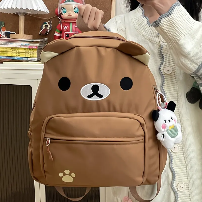 Women's Cute Bear Backpack - Single-Sided Bear Ear Claw Design, Durable Nylon, Zipper Closure, Smooth Touch, Animal Pattern, Everyday Carry for Female Adults, Brown & White, Back to School Shopping, Back To School Haul, First Day Of School