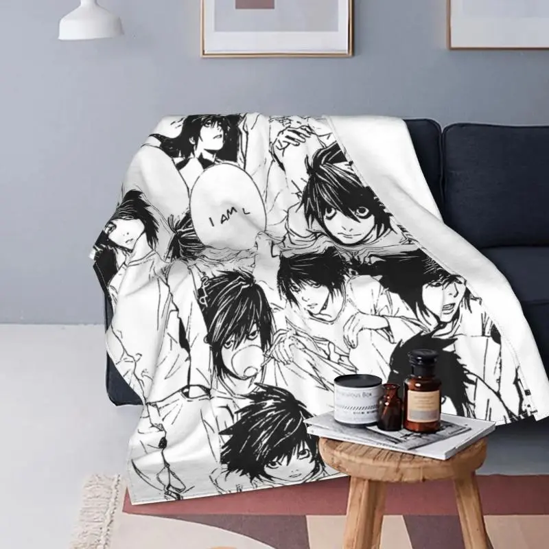 Death Note Lawliet L Collage Ultra-Soft Flannel Fleece Blanket - Cozy, Warm Bedding Throw for Bedroom Couch Sofa - Anime Detective Mystery Style Gift for Fans Teens