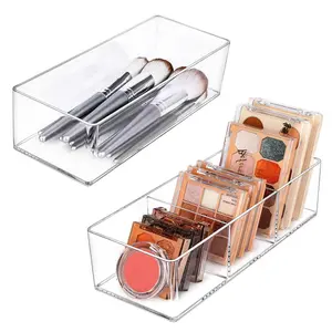 Acrylic Organizer 2-Pack Cube Section Storage for Makeup Drawer Vanity Countertop Bathroom and Kitchen (1+3 Compartment)