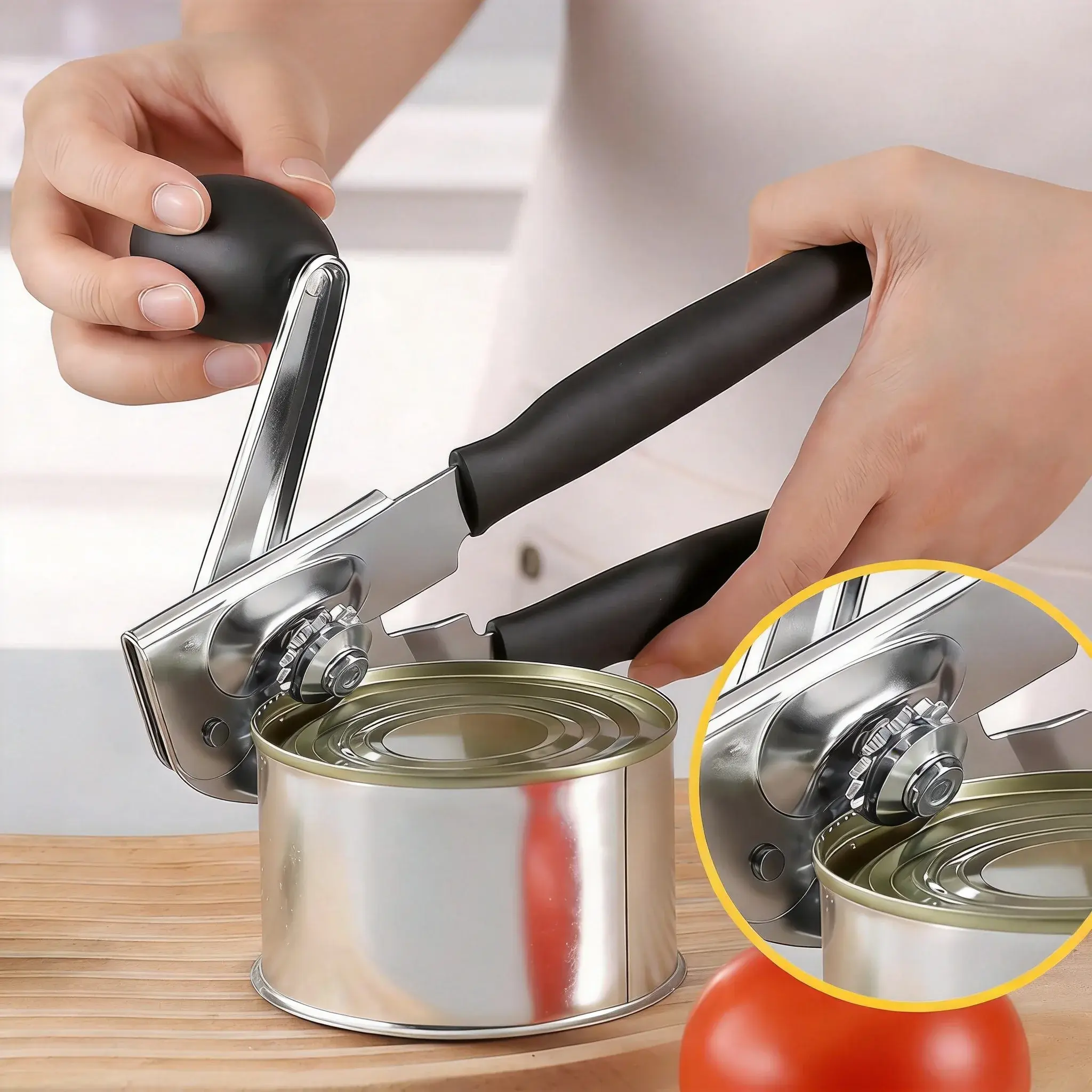 Crank Manual Can Openers,Heavy Duty Commercial Can Opener with Rubber-coated Long Handles,Black or red,home essentials