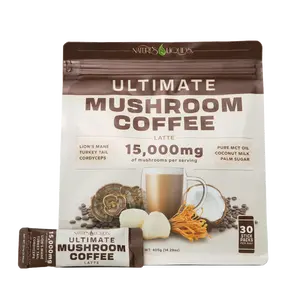 Ultimate Mushroom Coffee Latte – 30 Servings | Fruiting Body Only | Lion’s Mane, Cordyceps & Turkey Tail | Coconut Milk + MCT | Natural Focus, Energy & Immune Support Beverage
