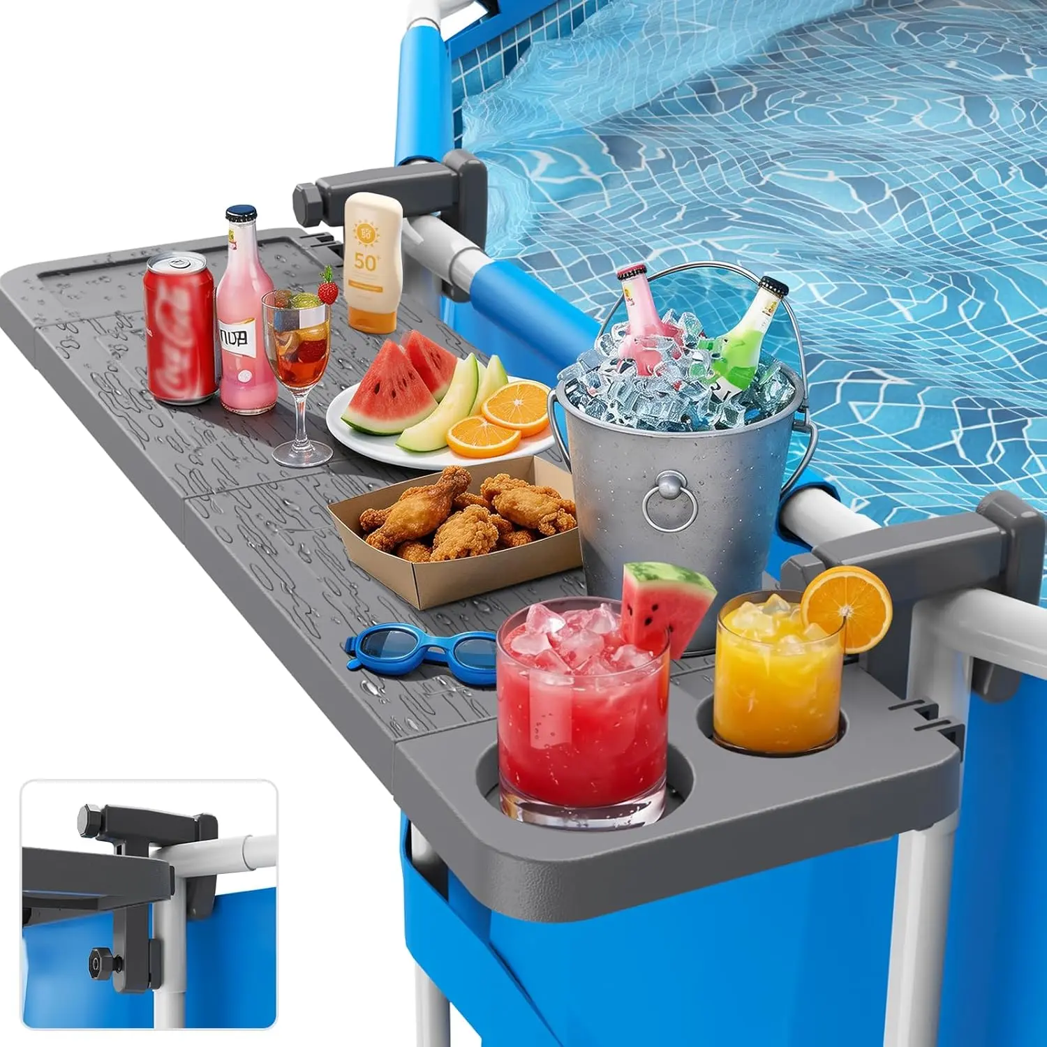 Pool Bar for Above Ground Pool, Swim Up Bars for Pool, " x 12" Pool Side Table with 90 lbs Capacity, Poolside Bar Clip- Foldable Tabletop Easy Install