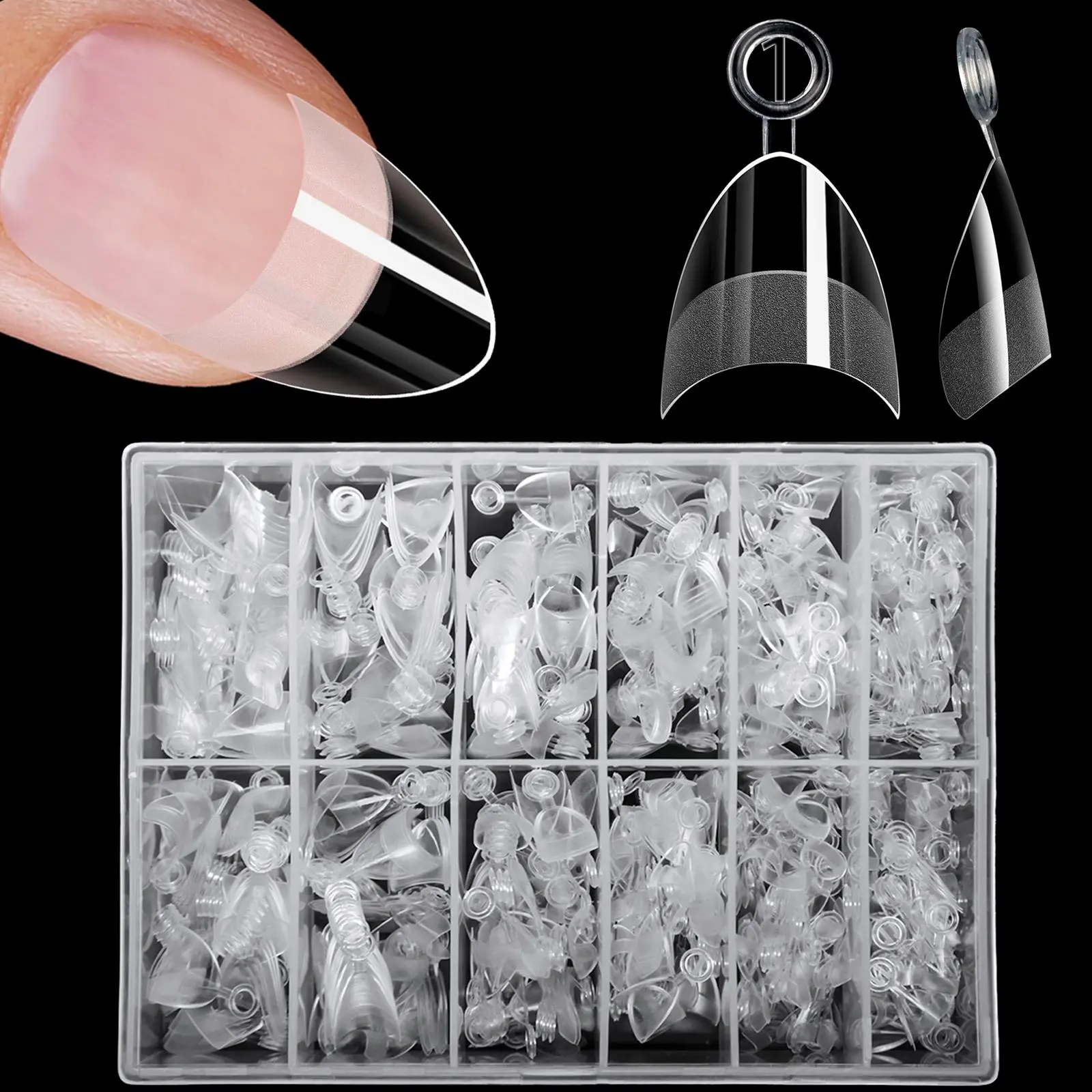Half Clear Fake Nail Tips, Almond Fake Nails, Almond Shape Nails, 1 Box Short Almond half Cover Nail Tips, Professional Artificial Nail Kit for Women & Girls DIY Nail Art, Nail Art Products, Self-handle 12Sizes