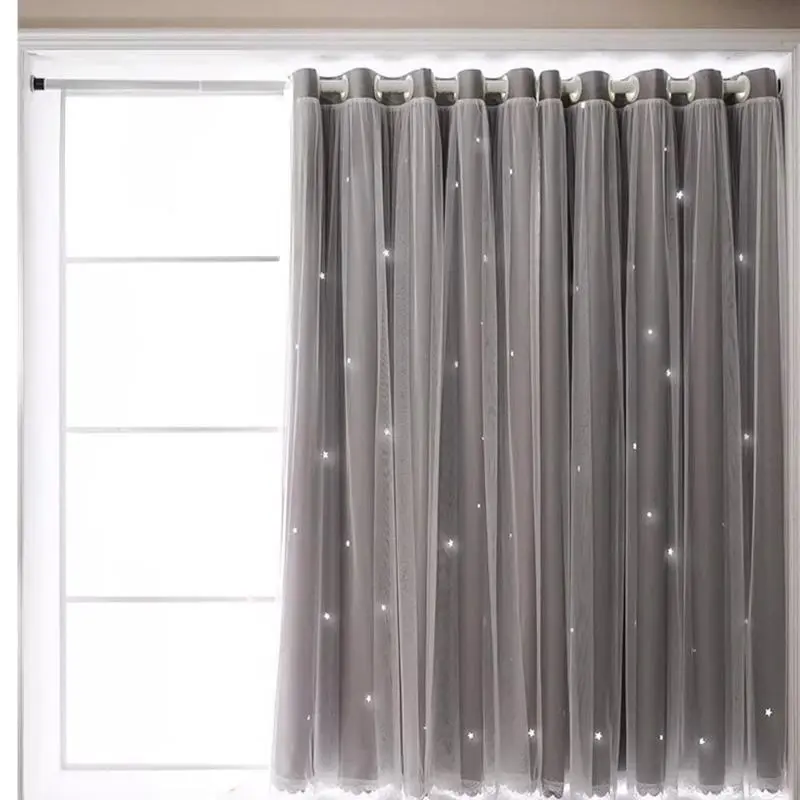 Star Pattern Curtain, 1 Count LED Light String Door Curtain, Household Textiles for Home Living Room Bedroom Bathroom Hotel Decor, Net Curtain Window