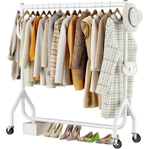 Clothes Clothing Rack, Rolling Clothes Rack Load 420 LBS With Wheels, Clothes Rack for Clothes, Standing Clothes Garment Rack, White,48 inches