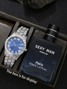 Men's Elegant Fashion & Perfume Set, Round Dial Analog Quartz Watch & Jewelry Set, Trendy Watch Set for Party and Daily Life, Exquisite Watch Set