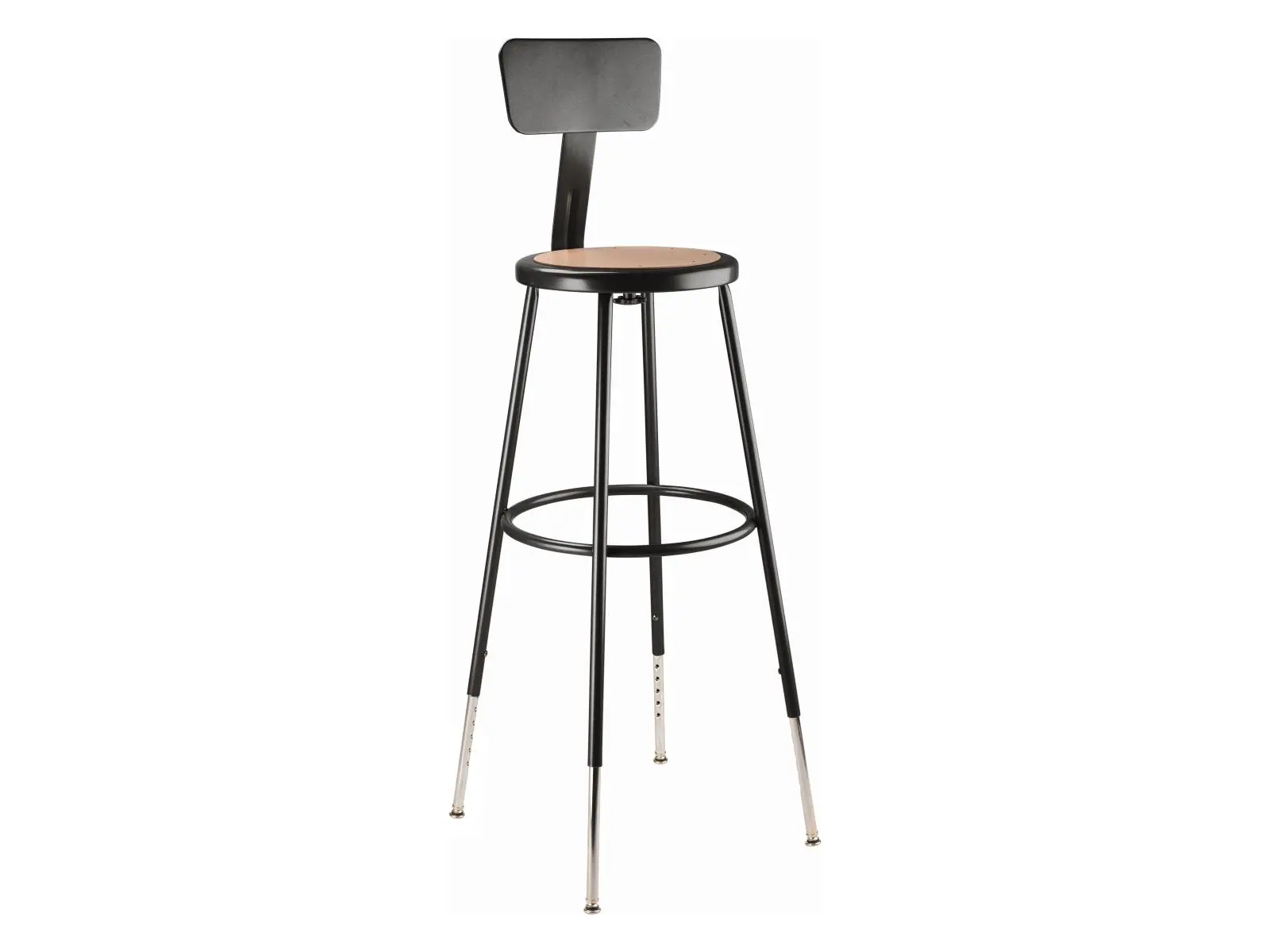 National Public Seating 6230HB-10 Heavy Duty Steel Stool - 32-39 in. Height Adjustable, with Backrest, 14" W x 44-53.5" H, 21 lbs, 500 lbs Capacity, Black