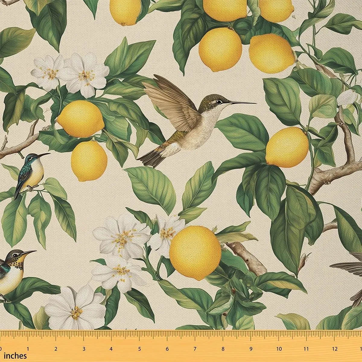 Sparrow Flannel Fabric Lemon Branches Soft Not Stretchy Decor Flowers Botanical Retro Green Yellow White Upholstery Decor DIY Decor Quilting Sewing s